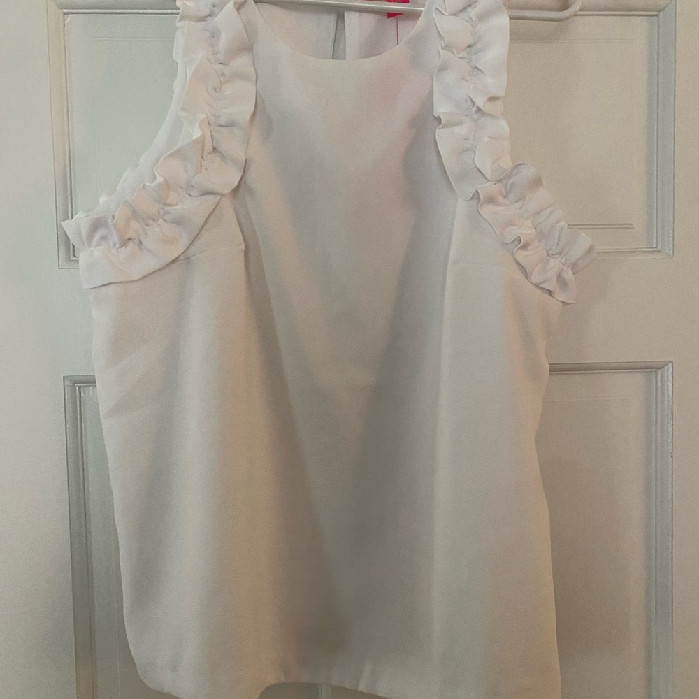 Lilly Pulitzer Cream Ruffled Sleeveless Blouse
